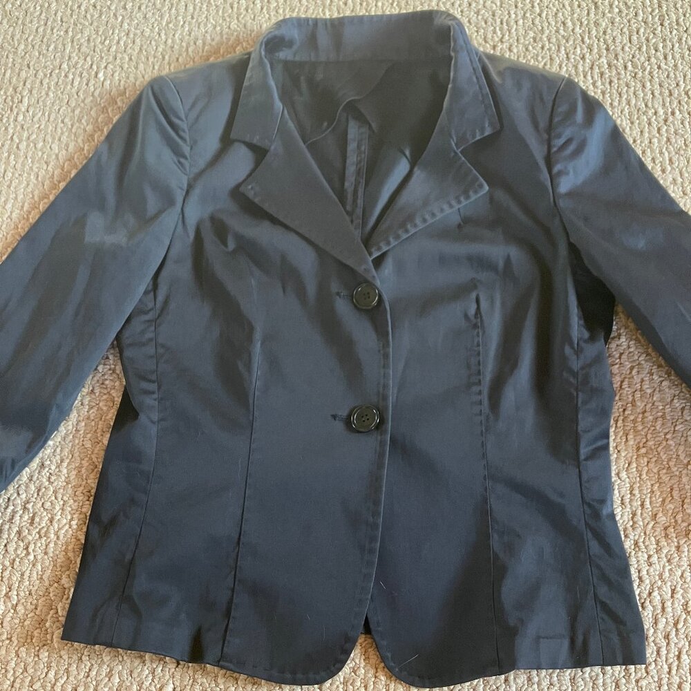 Max Mara Blazer Pocketless Jacket Womens Size 10 Navy Italy Stretch Cotton